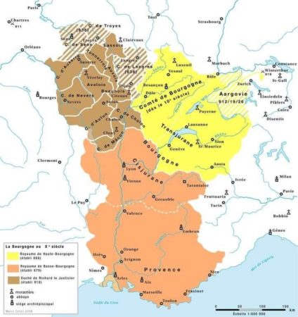 Carte de la Bourgogne au Xe siècle