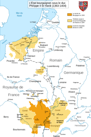 carte historique de l'État bourguignon de 1363 à1404