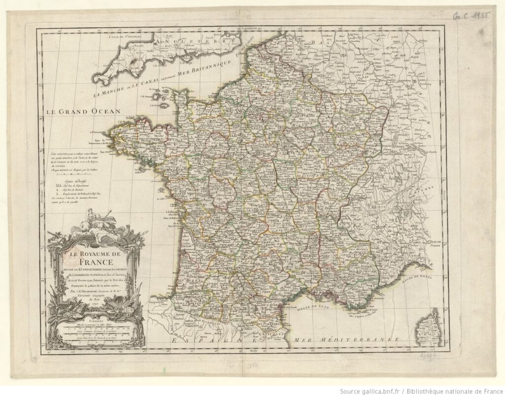 Carte de la division de la France en 83 départements en 1790